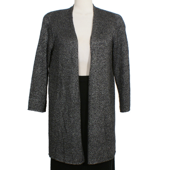 Gray Linen Shimmer Chainette Long Cardigan PL